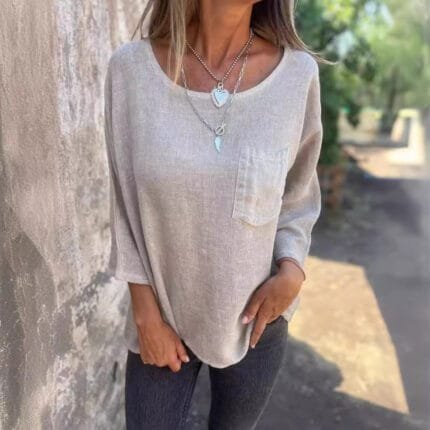 Round Neck Pullover Bat Three-quarter-length-sleeved T-shirt Pocket Color Matching