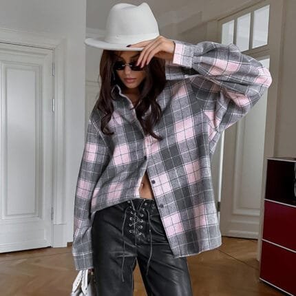 Fashion Loose Color Matching Plaid Shirt